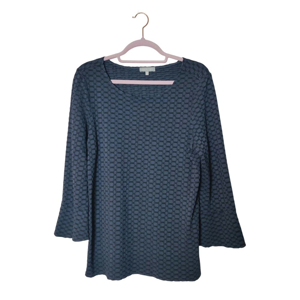 Habitat Honeycomb Seersucker 3/4 Sleeve Artsy Lagenlook Top Medium Slate Blue